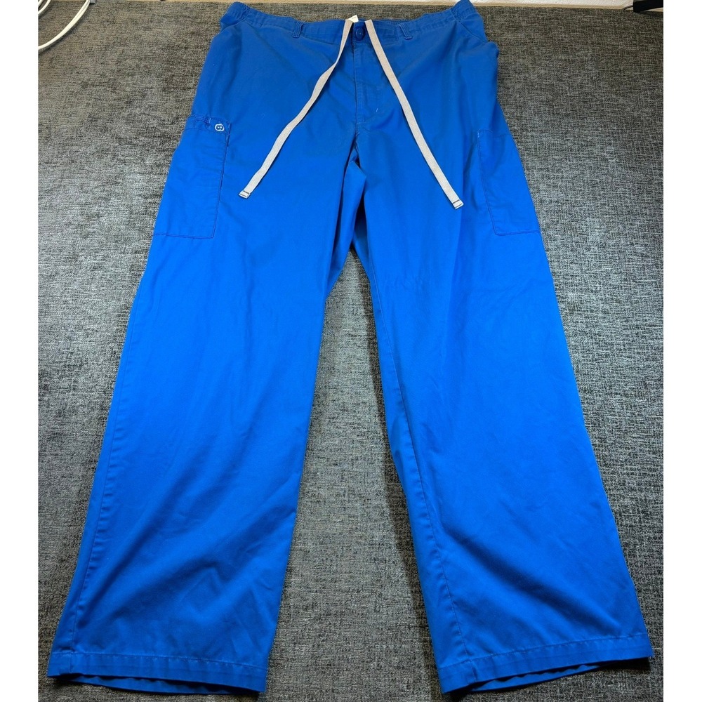 WonderWink Scrub Pants Unisex XL Blue WonderWork Cargo Drawstring Style 503